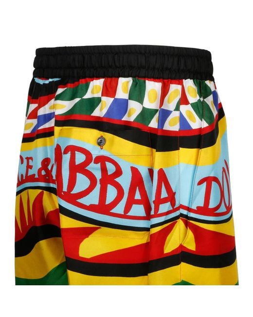 Dolce & Gabbana Red Carretto Printed Drawstring Bermuda Shorts for men