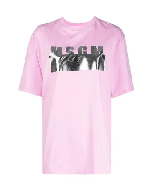 MSGM Pink Logo Detail T-Shirt