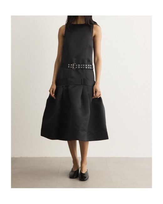 Ganni Black Belted-Waist Pleated Midi Dress