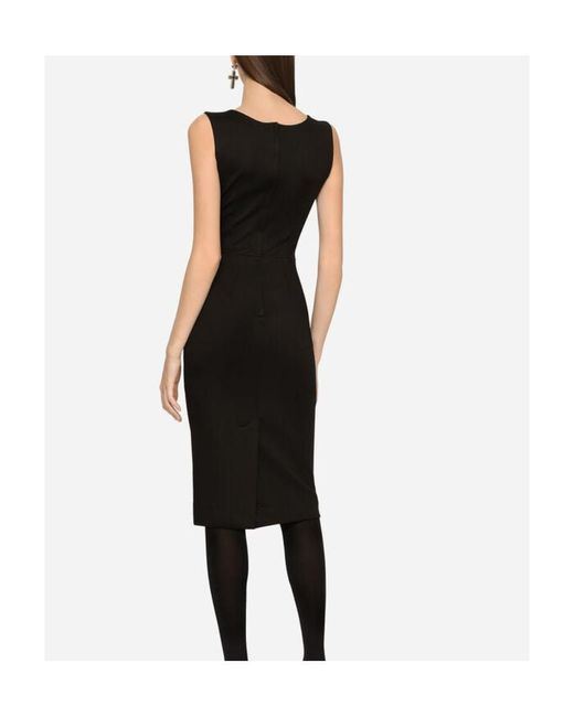 Dolce & Gabbana Black Logo Plaque Sleeveless Midi Dress