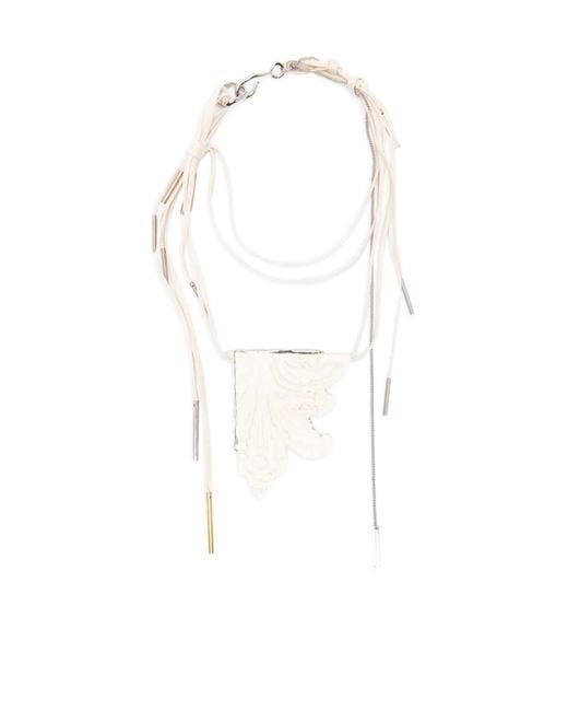 Dries Van Noten White Carved Pendant Necklace