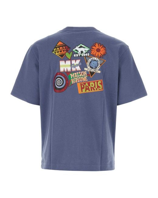 Maison Kitsuné Blue Maison Kitsuné Surf Collage Printed Crewneck T-Shirt for men