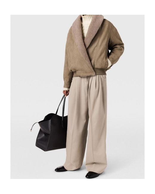 Stella McCartney Brown Vegan Suede Plush-Trimmed Jacket