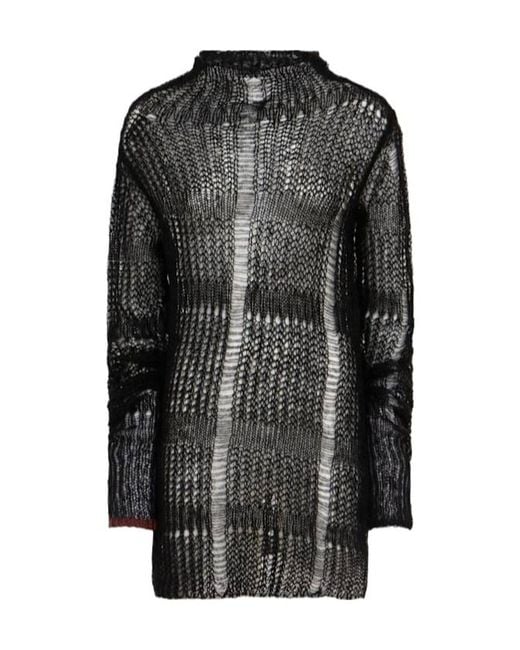 Yohji Yamamoto Black Asymmetric Sheer Knit Long Sweater