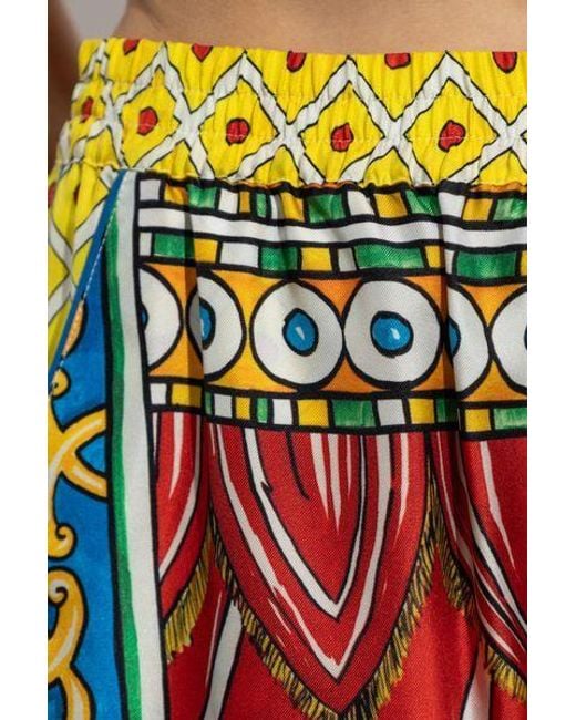 Dolce & Gabbana Red Carretto Printed Wide Leg Pajama Pants