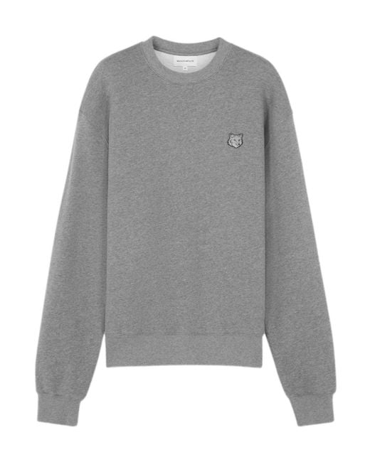 Maison Kitsuné Gray Maison Kitsuné Fox Head Patch Crewneck Sweatshirt for men