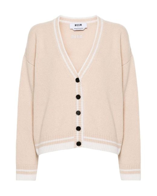 MSGM Natural Embroidered-Logo Cardigan