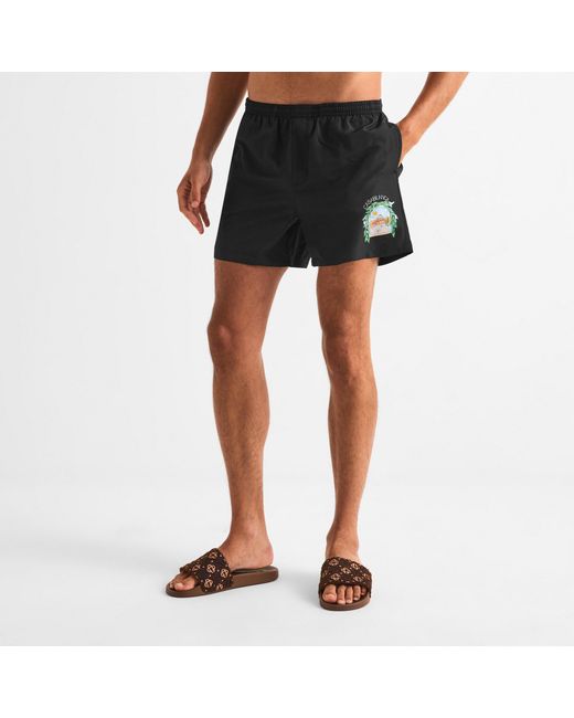 Casablanca Black Elastic Waist Swim Trunks for men