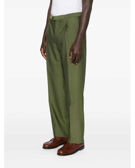 Etro Green Pleated Button Trousers for men
