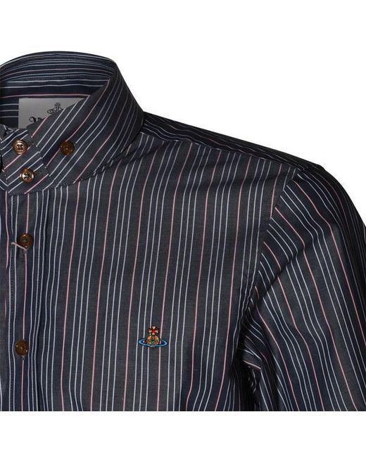 Vivienne Westwood Blue Logo Embroidered Striped Shirt for men