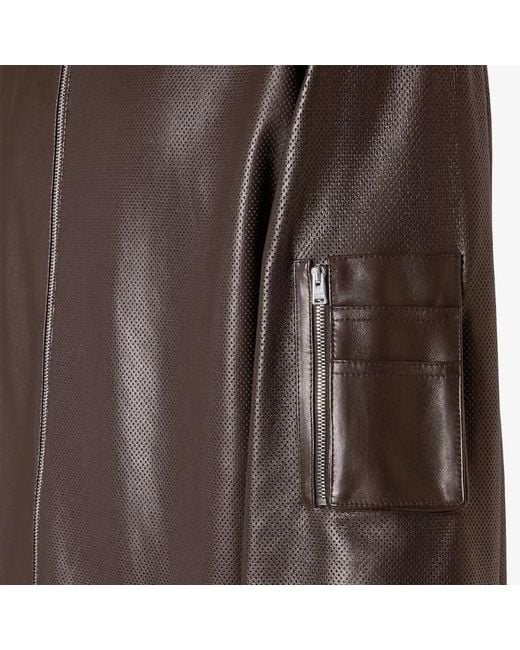 Fendi Brown Zip-Up Leather Jacket for men