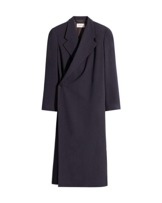 Lemaire Blue Buttoned Draped Wrap Coat
