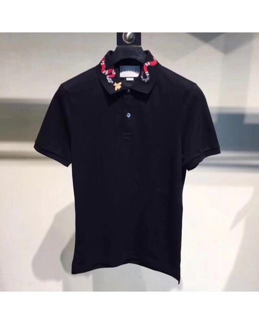 Gucci Black Polo With Snake Embroidery for men