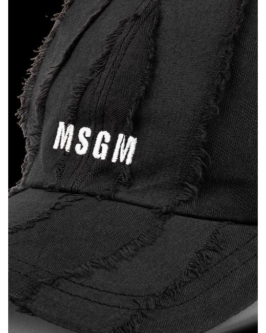 MSGM Black Ripped Detailed Logo Embroidered Baseball Cap for men