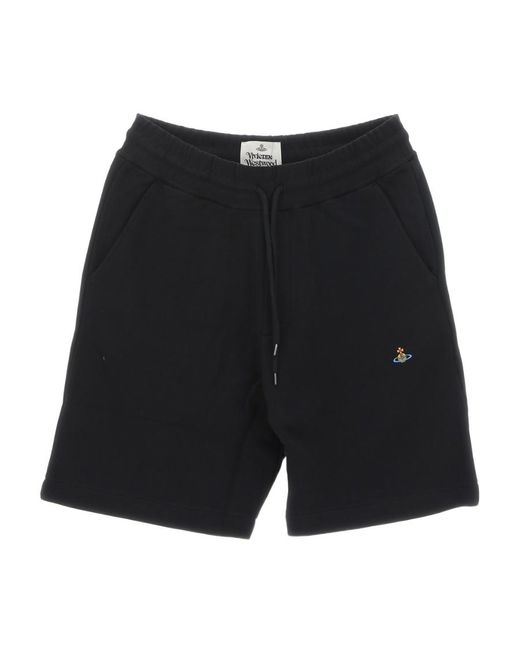 Vivienne Westwood Black Embroidered-Orb Cotton Shorts for men