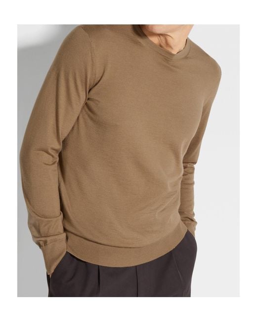 Zegna Brown Long Sleeved Crewneck Jumper for men