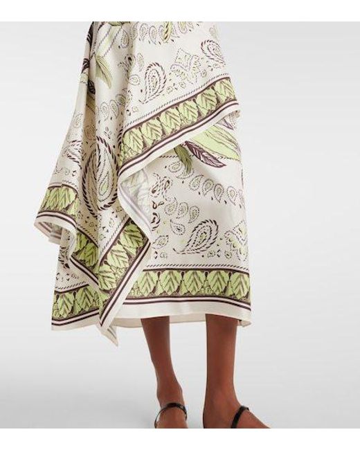 Tory Burch White Printed Silk Satin Midi Skirt