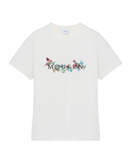 McQueen White Floral Logo T-Shirt