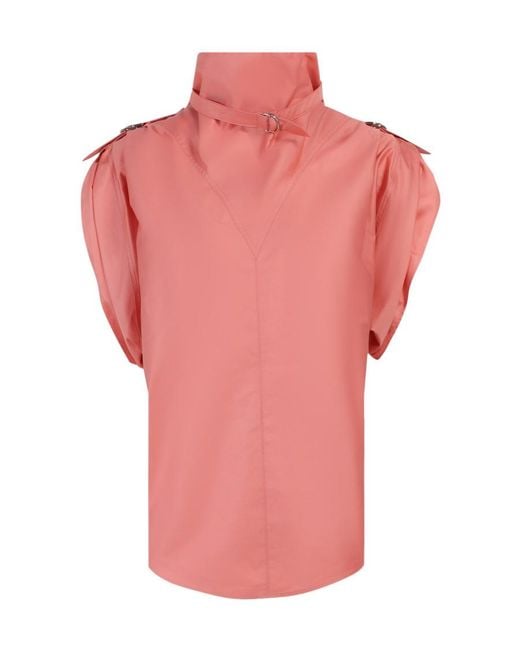 Isabel Marant Pink Belt-Detail Funnel-Neck Blouse