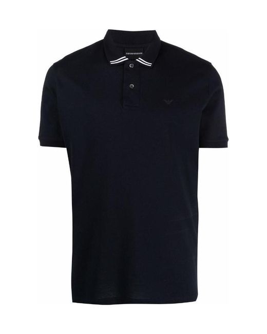 Emporio Armani Black Logo Embroidered Polo Shirt for men