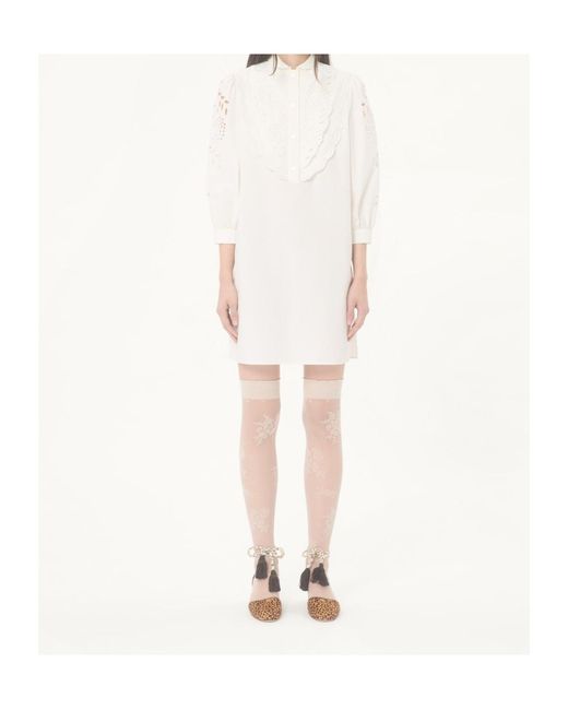 Valentino White Embroidered Poplin Shirt Dress