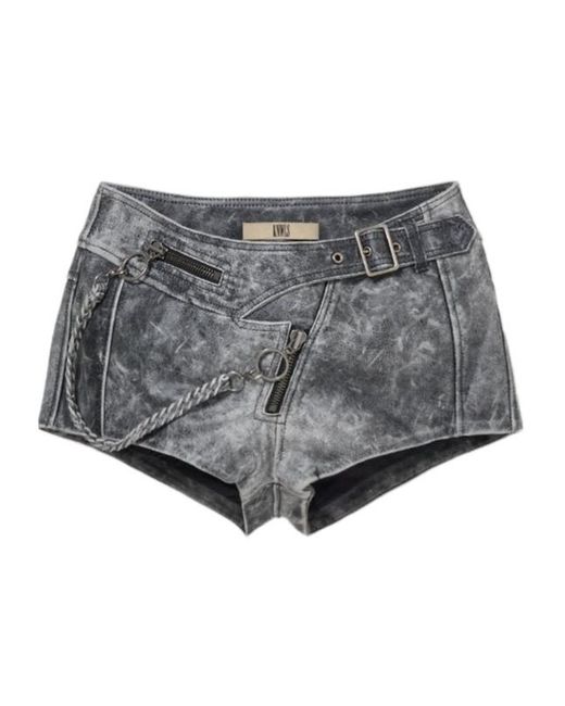 KNWLS Gray Distressed-Effect Chain-Detail Shorts