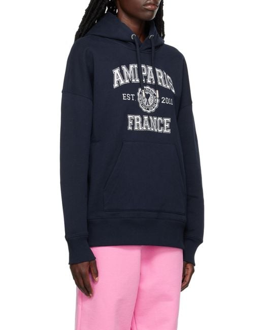 AMI Blue Logo-Printed Long-Sleeved Drawstring Hoodie for men
