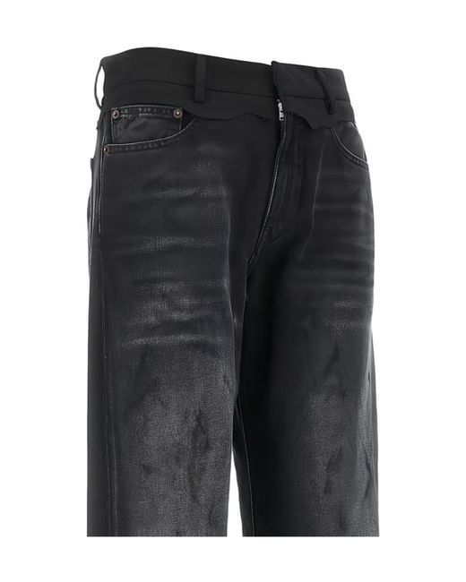 MM6 by Maison Margiela Black Contrast Waist Straight-Leg Jeans