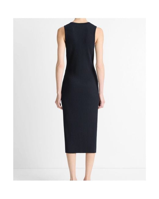 Vince Blue Ribbed Cotton-Blend Button-Front Dress