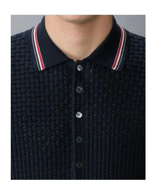 Thom Browne Blue Float Ripple Stitch Rwb Stripe Polo Shirt for men