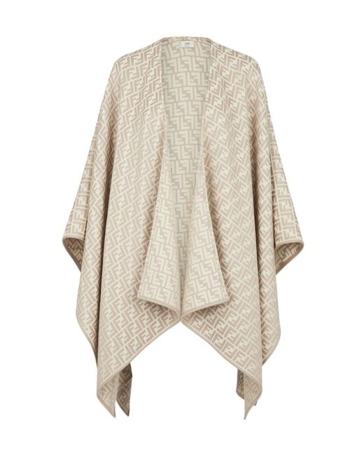 Fendi Natural All-Over Ff Motif Poncho