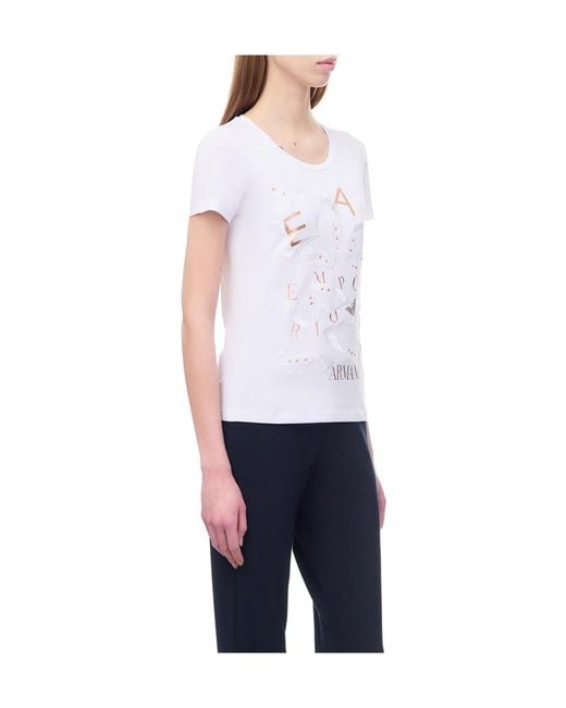 EA7 White Item O-Neck Short-Sleeved T-Shirt