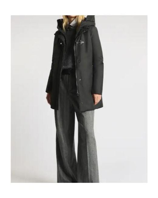 Fay Black Hooded Toggle-Fastening Coat