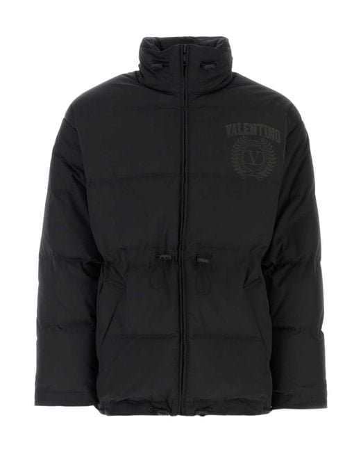 Valentino Black Logo Printed Zipped Padded Jacket for men