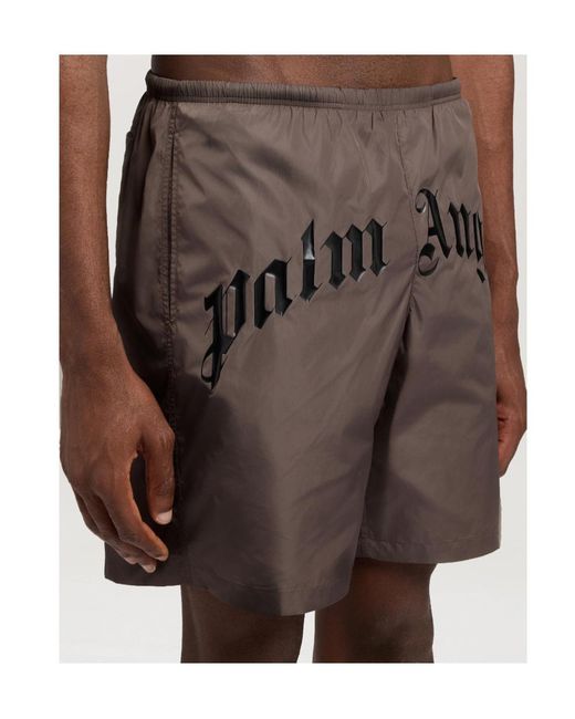 Palm Angels Gray Curved Logo Swimshorts for men