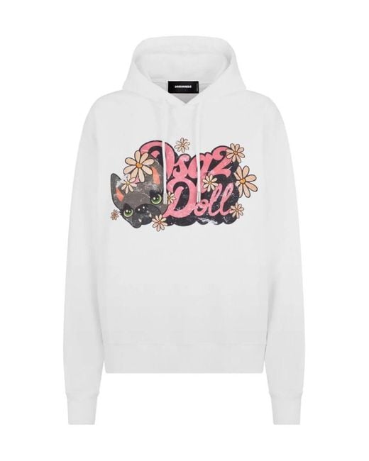 DSquared² White Hilde Doll Cool Fit Hoodie