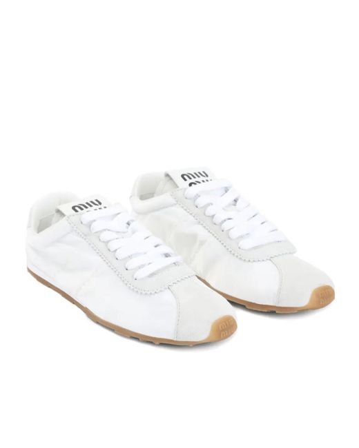 Miu Miu Plume Lace-Up Sneakers in White | Lyst
