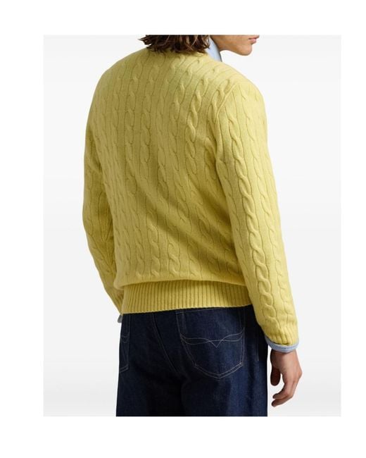 Polo Ralph Lauren Yellow Pony Embroidered Cable-Knit Jumper for men