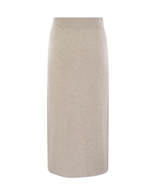 Brunello Cucinelli White Straight Hem Knitted Midi Skirt