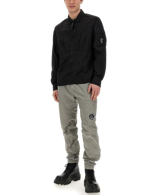 C P Company Black Taylon Lens-Detail Zipped Shirt for men