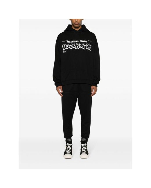 DSquared² Black Logo Printed Drawstring Hoodie for men