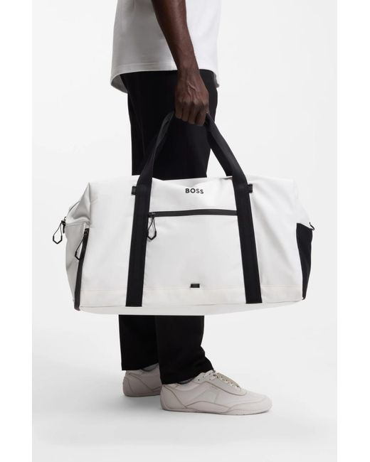 Boss White Faux-Leather Holdall With Reflective Zips for men