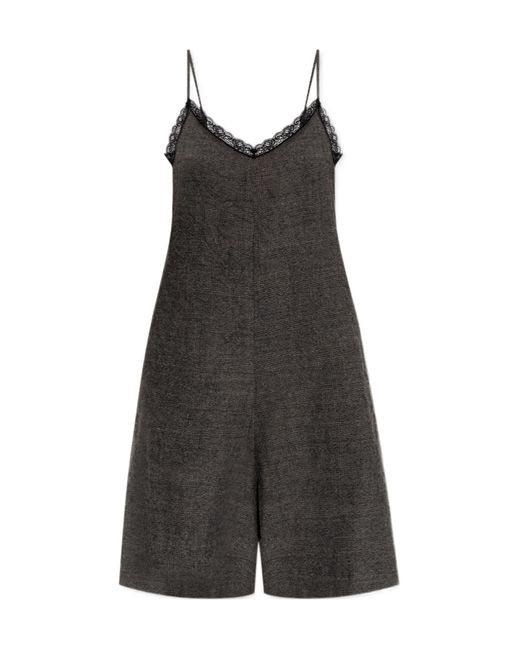 R13 Black Lace-Trimmed Wool Playsuit
