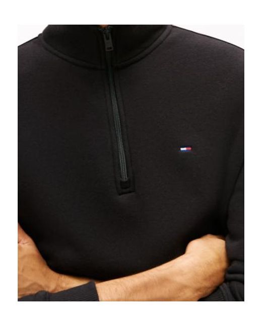 Tommy Hilfiger Black Tommy Flag Fleece Half-Zip Jumper for men