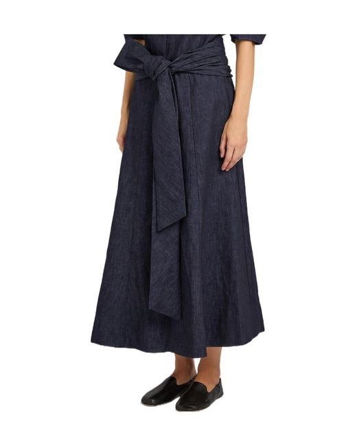 Gabriela Hearst Blue Cotton And Linen-Blend Midi Skirt