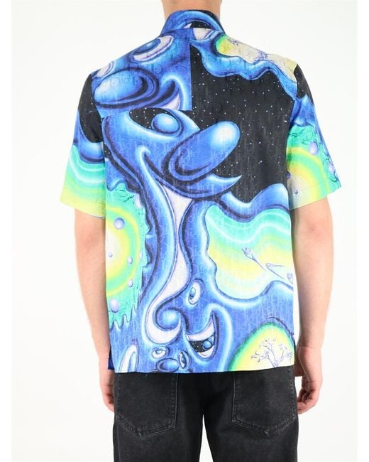 Dior Blue Homme X Kenny Scharf Graphic Printed Short Sleeve Shirt for men