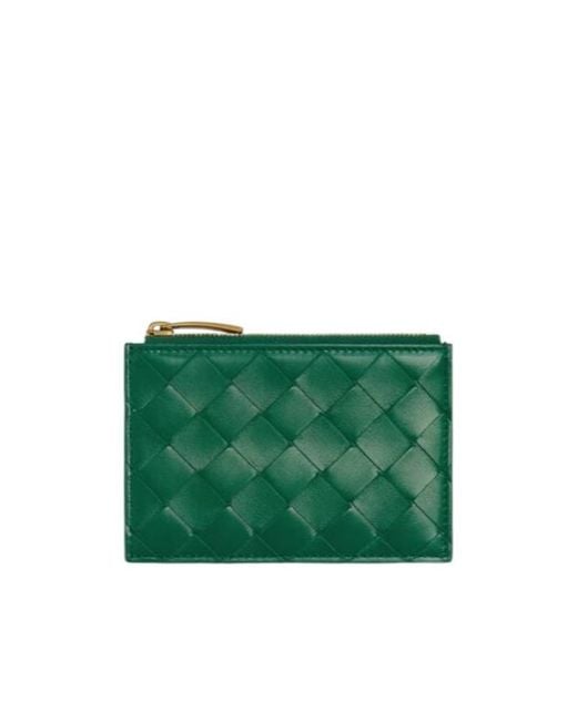 Bottega Veneta Green Intrecciato Zipped Card Case