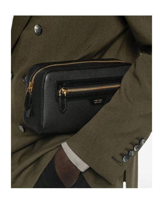 Tom Ford Black Grain Leather Smart Wash Bag for men