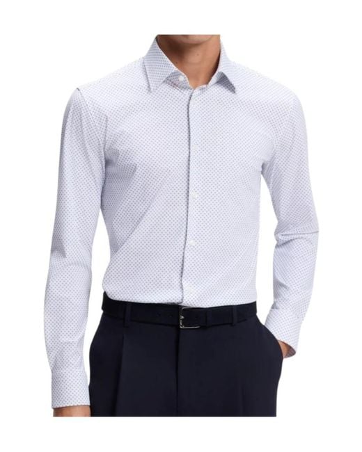 Boss White Hank-Kent Micro-Patterned Classic-Collar Shirt for men