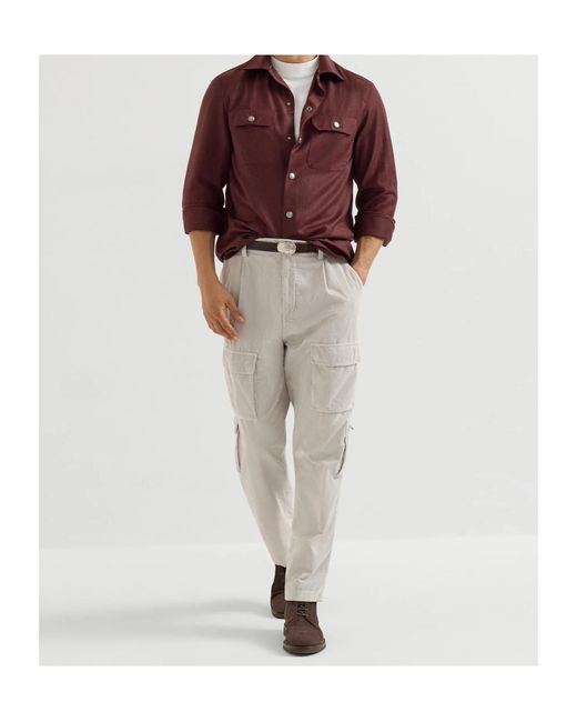 Brunello Cucinelli Purple Flannel Chest-Pockets Shirt Jacket for men